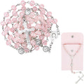 Rosary Beads for Women - Catholic Rosary Beads with Cross, Pink Crystal Rosary Necklace with Velvet Pouch, Religious