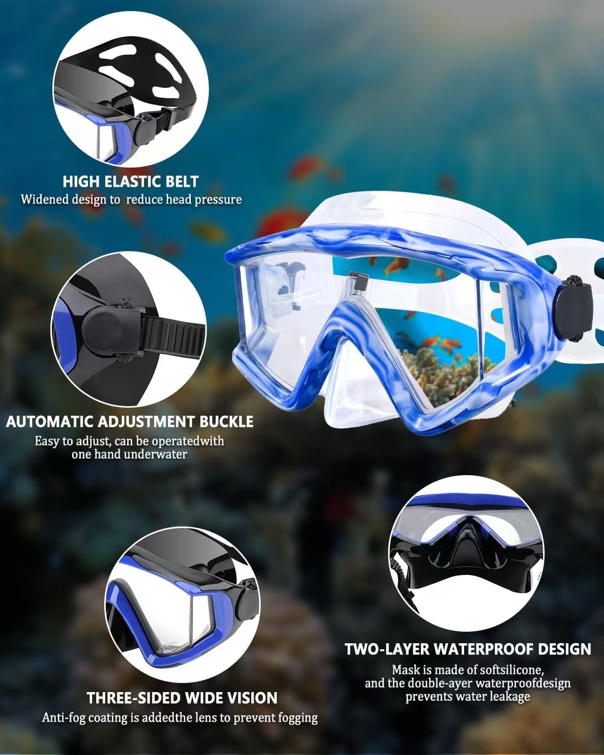 Diving mask Anti-Fog Swimming Snorkel mask Suitable for Adults Scuba Dive Swim Snorkeling Goggles Masks