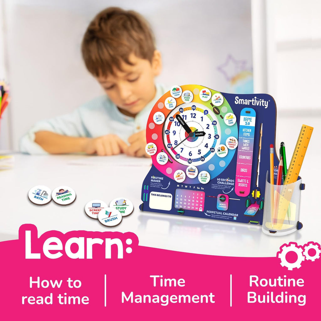 DIY Interactive Clock with Stationary Organiser for Kids Ages 8-14 | Features an Infinity Calendar | Birthday Gift