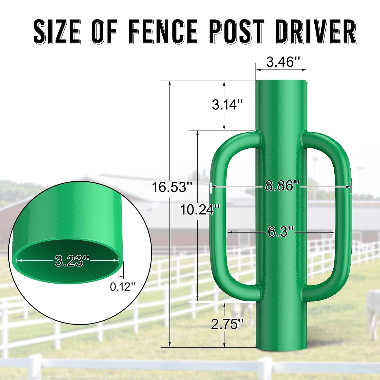 T Post Driver -12LB Fence Post Driver Heavy Duty Hand Post Pounder with Handle Black Steel Rammer for U Fence Post
