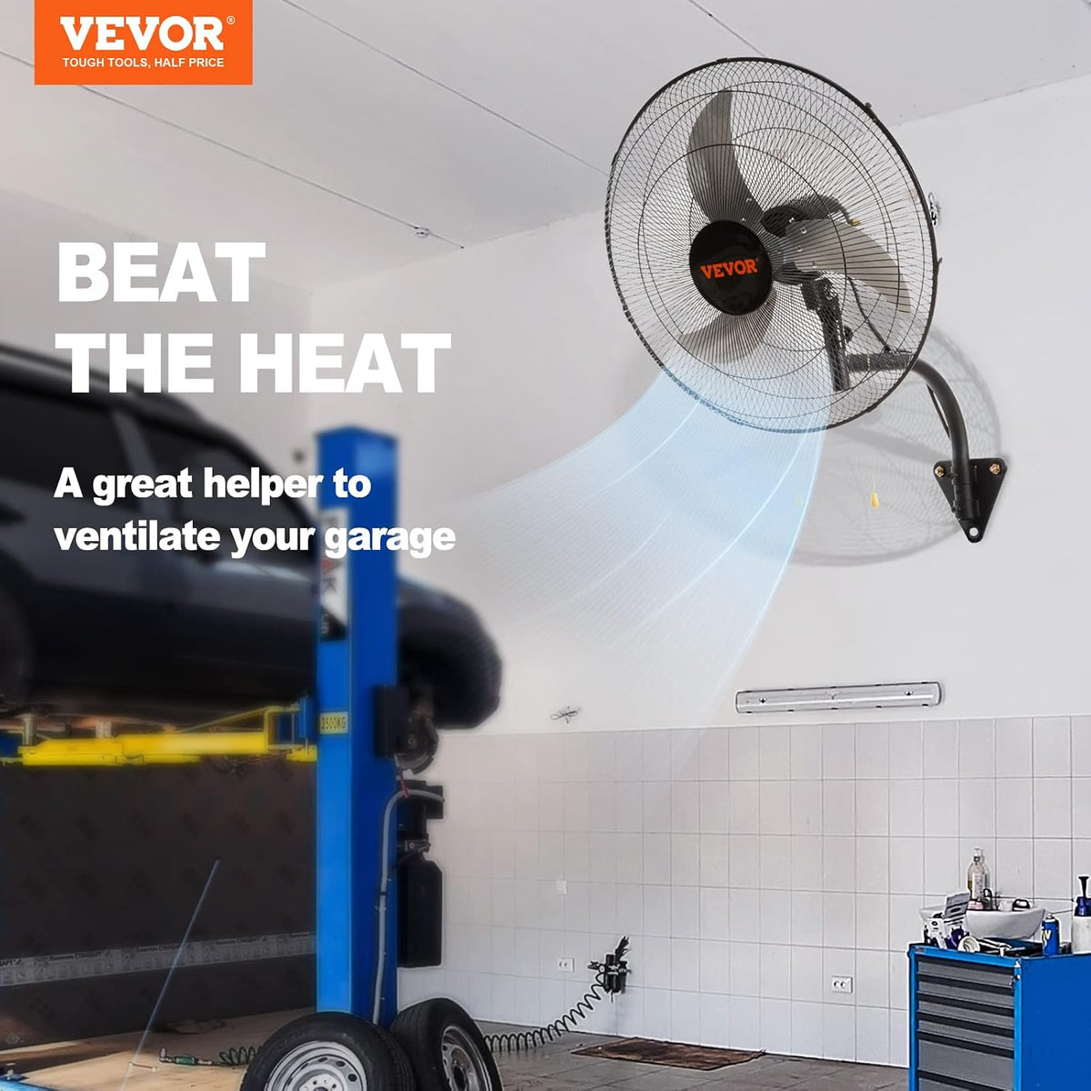 VEVOR Wall Mount Fan, 18 inch, 3-Speed, 4000 CFM Oscillating Fan, Black