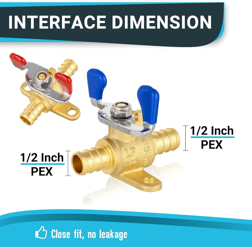 4Pack Seelink 1/2" PEX Drop Ear Ball Valve w/Butterfly Level(VALVE326-4)