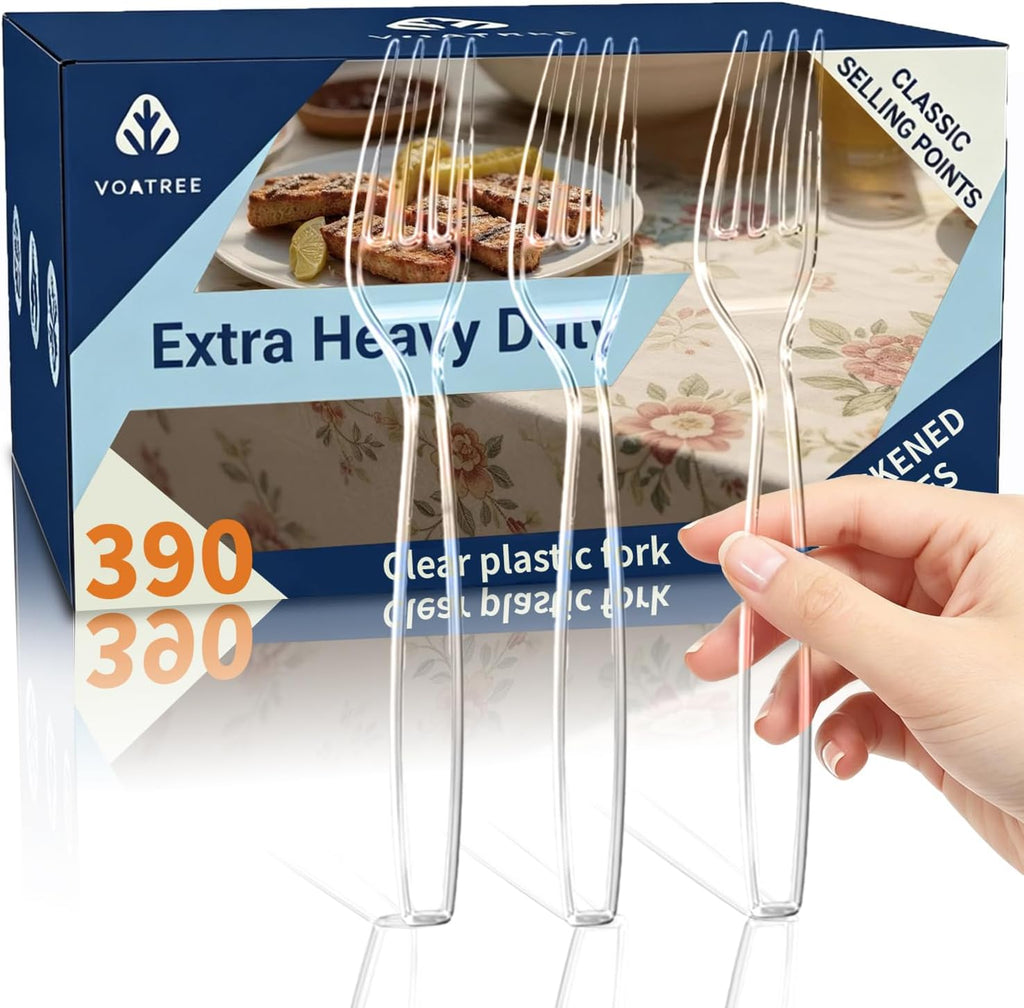 390 Count Extra Heavy Duty Clear Plastic Forks Disposable