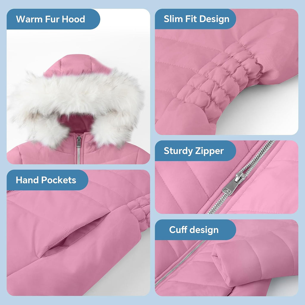 Girl’s Winter Parka Coat Long Hooded Waterproof Warm Fleece Puffer Jacket