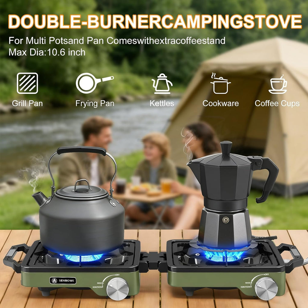 2-Burner Pro Camping Stove,24000 BTU Camp Stove,Foldable Propane Stove Includes Carry Bag,Windscreen Griddle