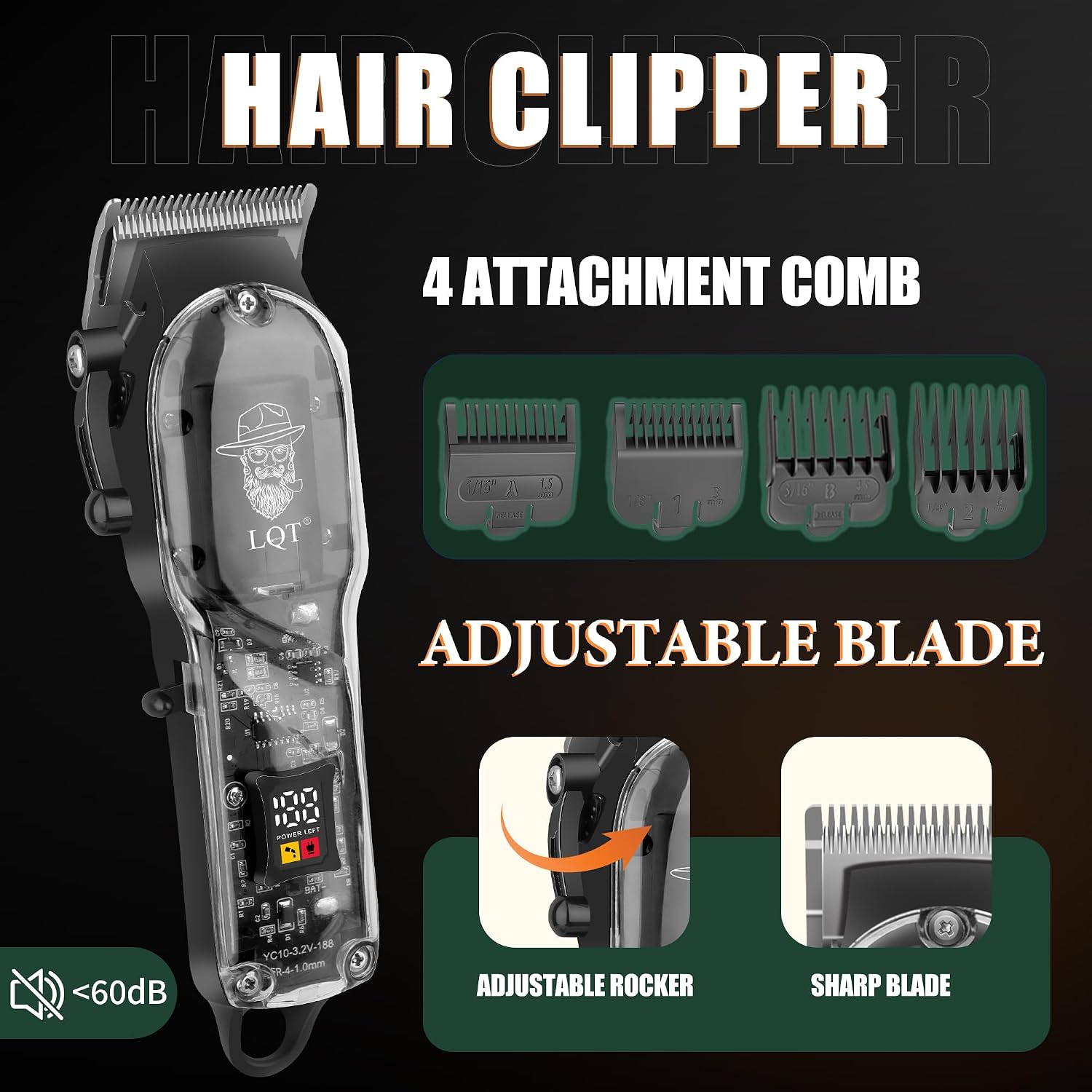Professional Barber Kit for Men, Cordless Hair Clipper, Trimmer & Shaver Set with LED Display, USB-C Rechargeable