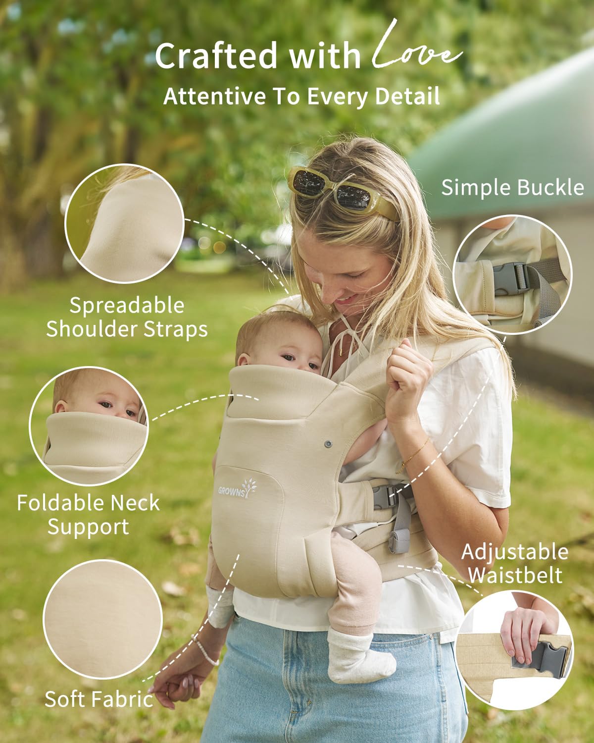 Baby Carrier, Cozy Newborn Carrier, Ergonomic Baby Wraps Carrier Newborn to Toddler with Head Support, Cream