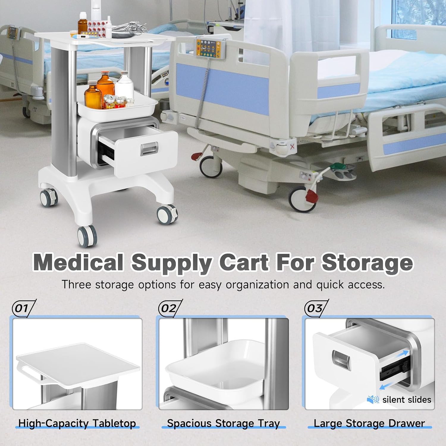 Medical Trolley Mobile Ultrasound Cart 135 LBS Load Storage Cart
