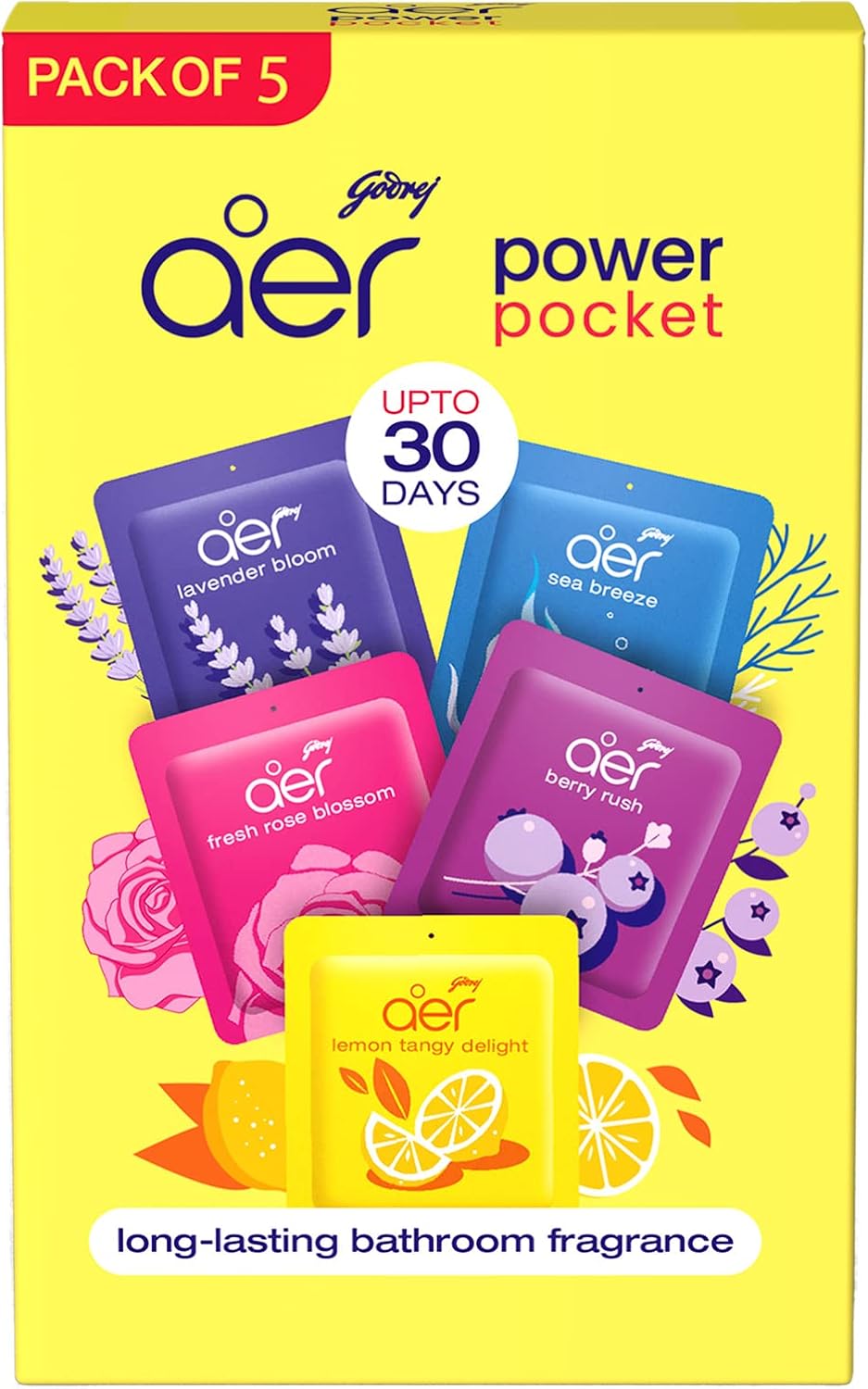 AER Power Pocket Assorted Solid Gel Air Freshener, Pack of 5