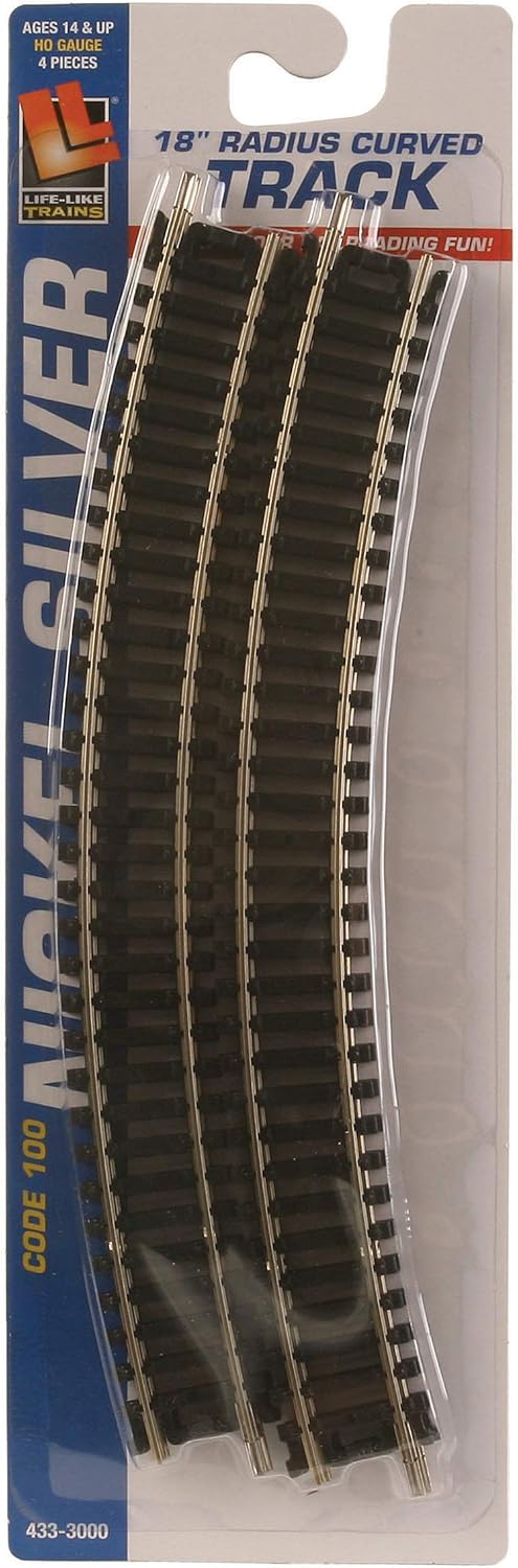 Walthers Life-Like 18" Radius Curve 4-Pack-Code 100 Nickel Silver 433-3000 HO Scale Model Railroad - Track System