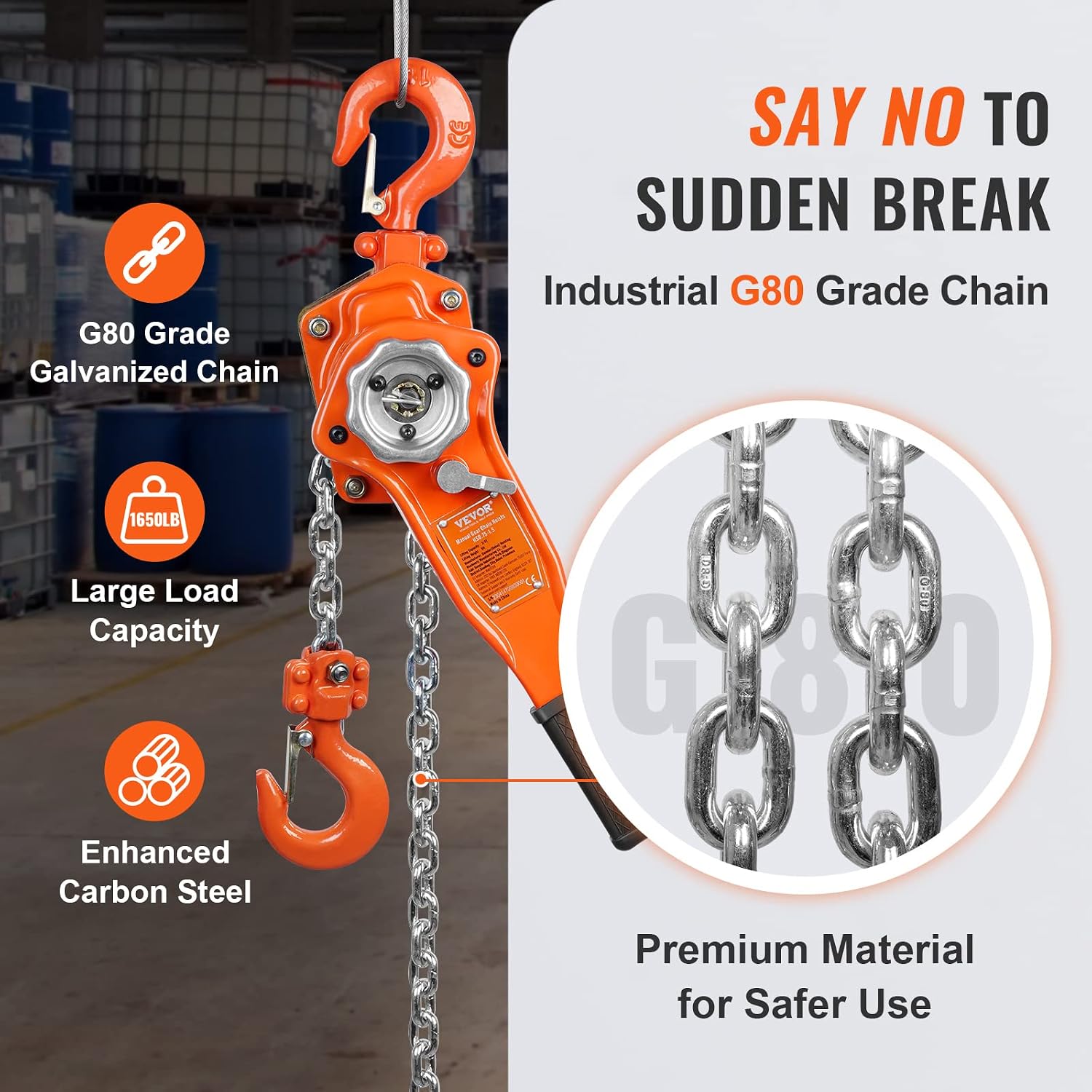 Manual Lever Chain Hoist, 3/4 Ton 1650 lbs Capacity 10 FT Come Along, G80 Galvanized Carbon Steel with Weston