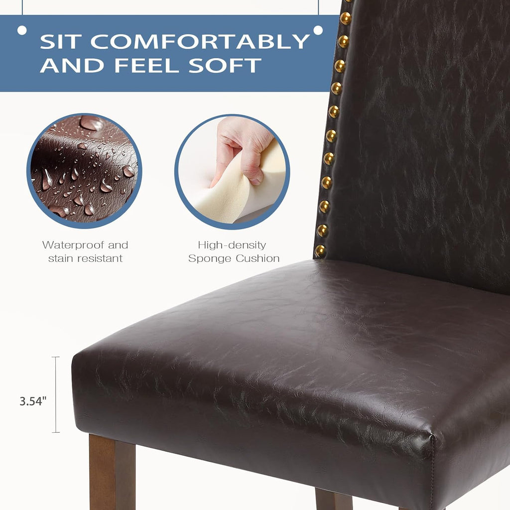 Dining Chairs Set of 2, PU Leather Kitchen Chair, Brown
