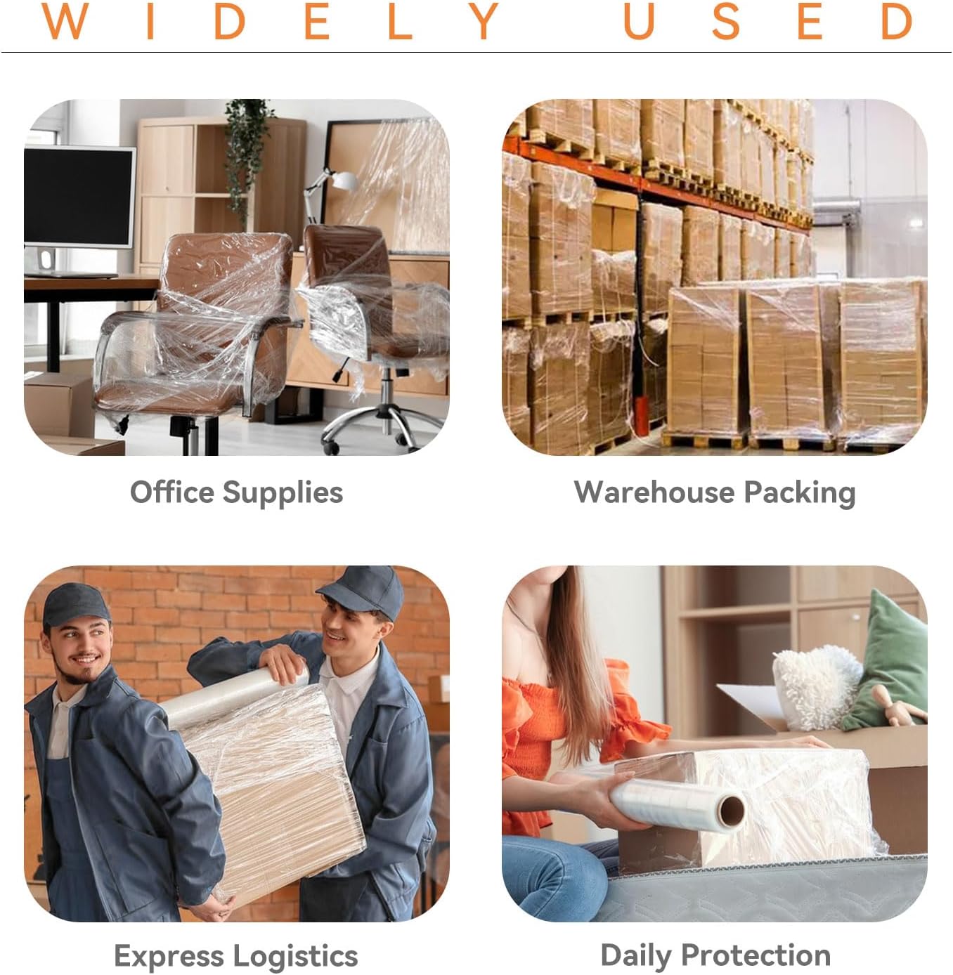 Stretch Film Shrink Wrap Roll for Moving 18" x 1500', 4 Rolls | Industrial Plastic Saran Wrap Roll, 80 Gauge, 600%