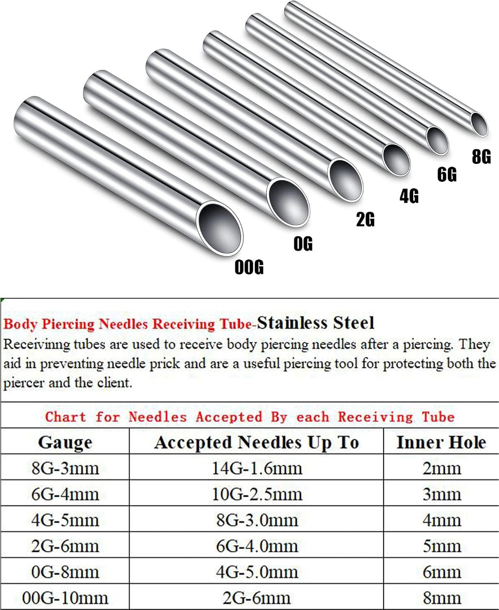 361L Surgical Steel Piercing Receiver Piercing Needle Receiving Tube Body Jewelry Holding Tattoo Supplies