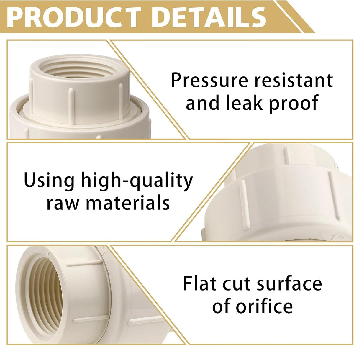 4 Pack 1/2"PVC Union Coupling Pipe Fittings,Female Thread Coupling Adapters