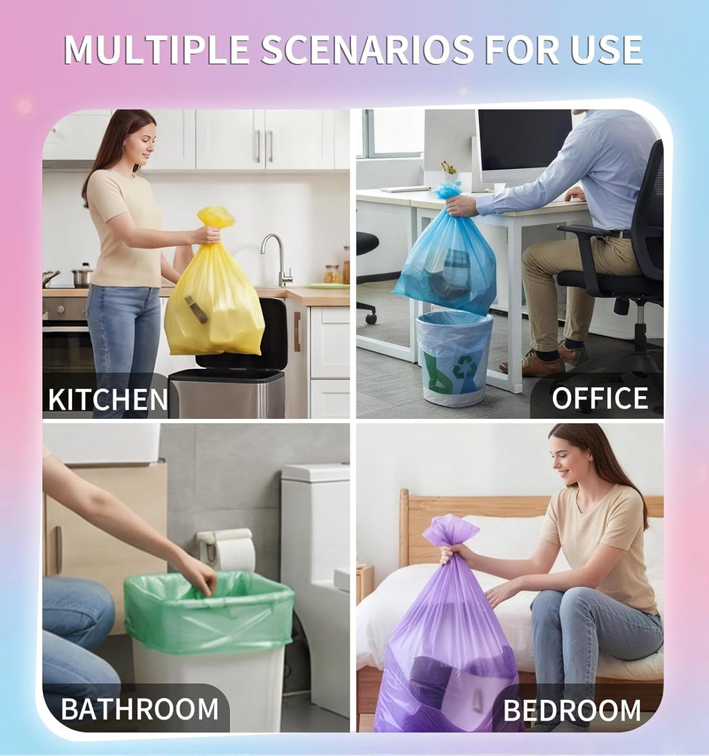 Medium 6 Gallon Trash Bags Unscented, 0.94 Mil, Colored, 300 Count | 22 Liter Garbage Bag, Plastic Waste Basket Can