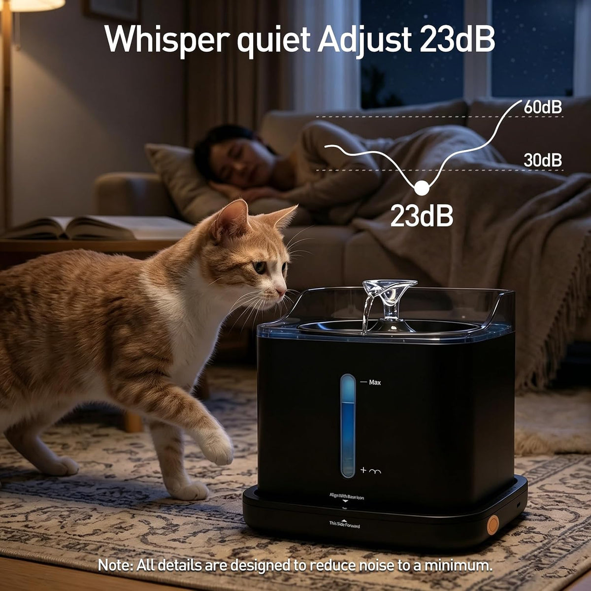 Cat Water Fountain, 2.2L Automatic Pet Water Fountain for Cats and Small Dogs, 2.4GHz WiFi App Control, Rechargeable