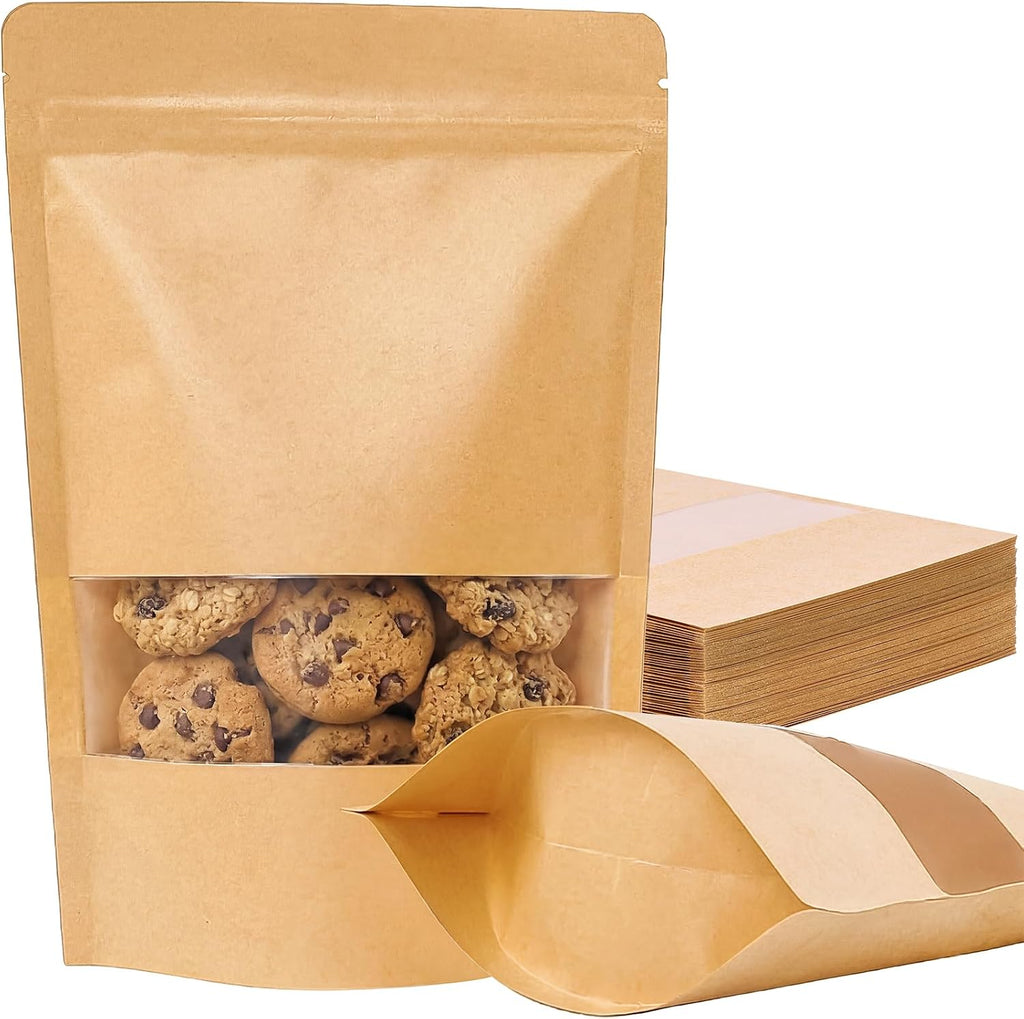 72pcs 7x10In Kraft Paper Resealable Bags with Window for Business