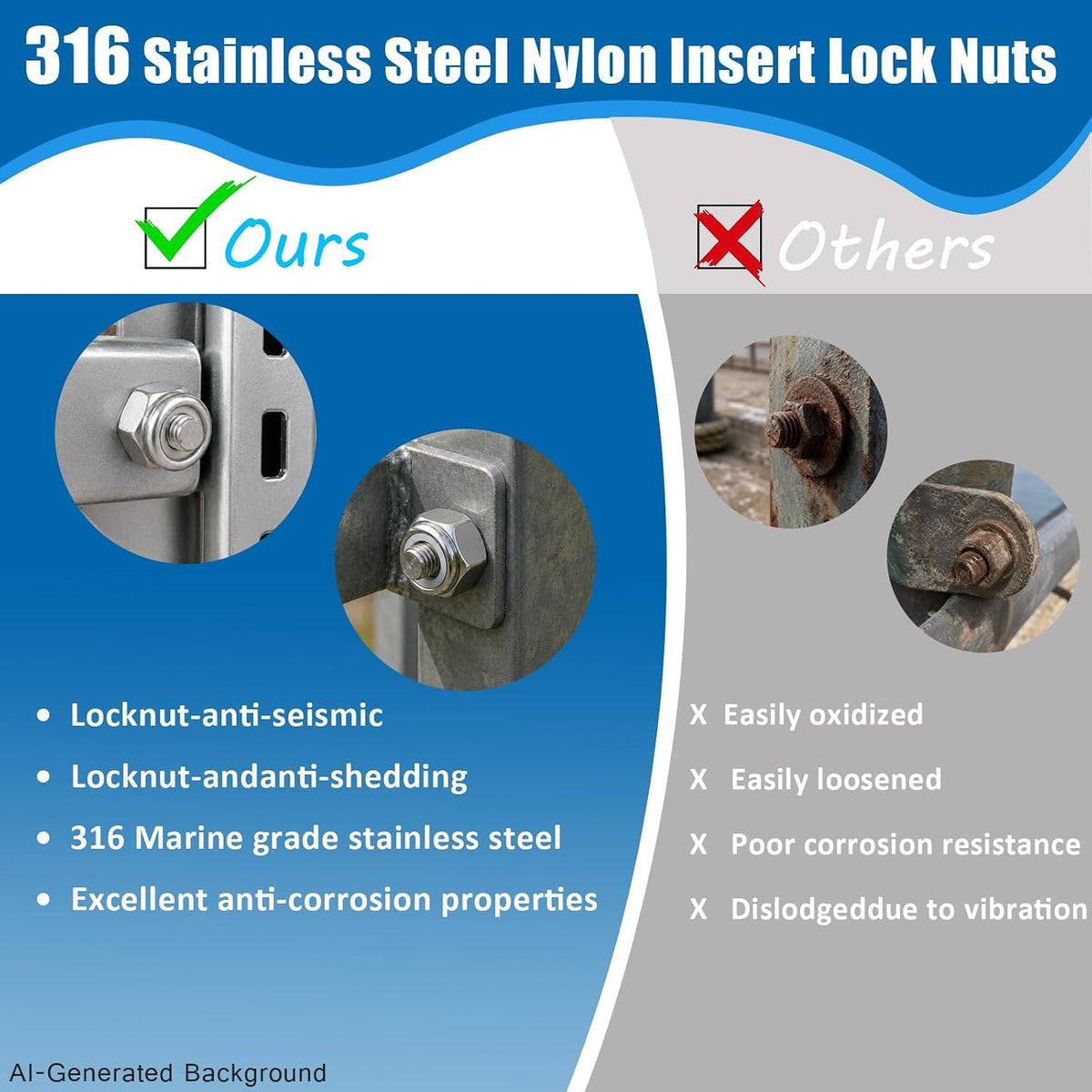 #10-24 Nylon Insert Locknuts,Type 316 Stainless Steel Coarse Thread Hex Nut