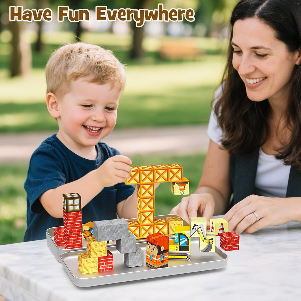 Magnetic Building Blocks for Kids, STEM Engineering Travel Toys with Portable Iron Box, Educational Construction Set