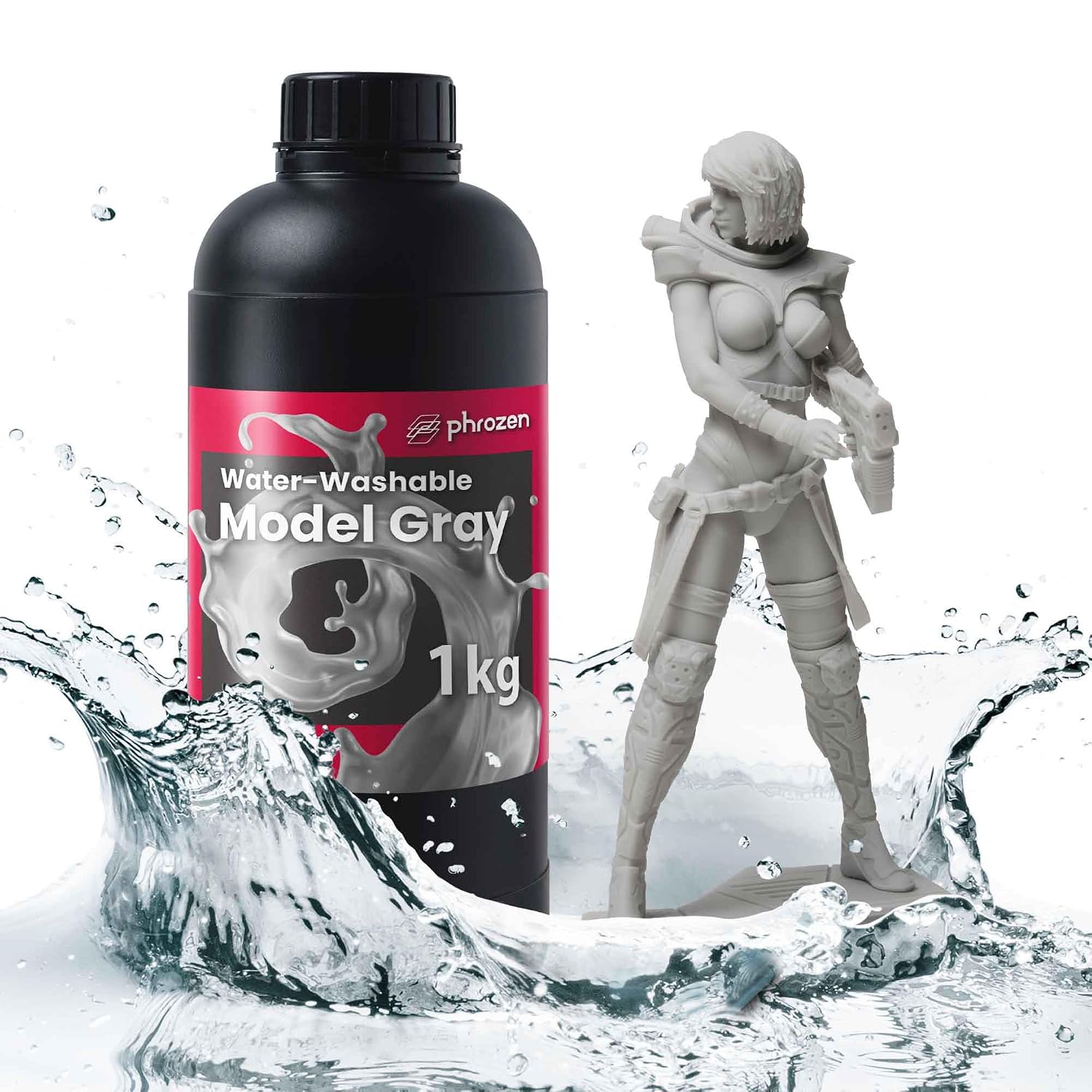 Water-Washable 3D Printer Resin [Model Gray], 405nm LCD UV-Curing Photopolymer Resin for High Precision Printing, Low