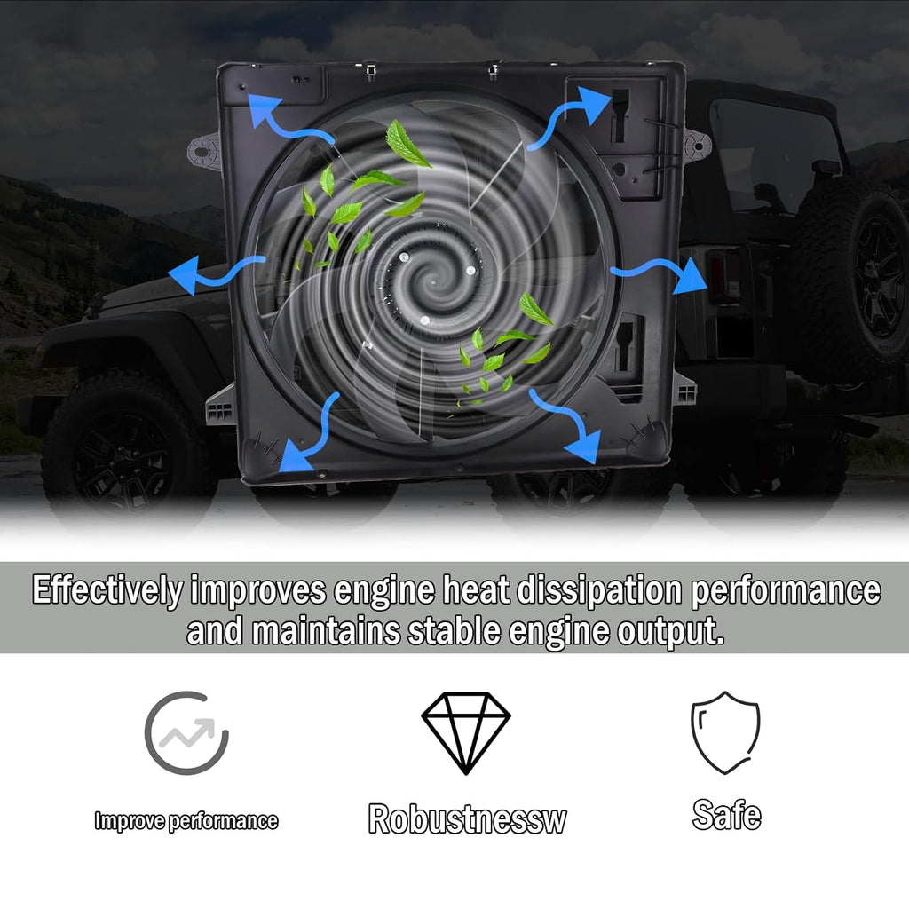 Engine Cooling Radiator Fan Assembly Compatible with 2012-2017 Jeep Wrangler,2018 Wrangler JK 3.6L Replace#68143894AA 68143894AB 621-601 6010277 624080 CF13078