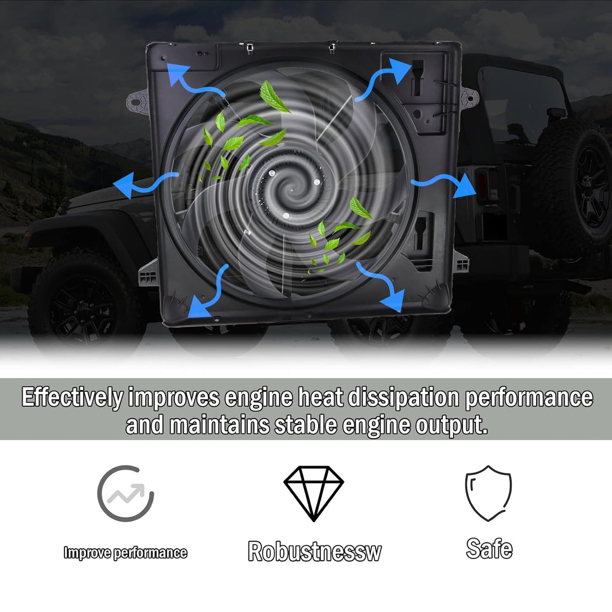 Engine Cooling Radiator Fan Assembly Compatible with 2012-2017 Jeep Wrangler,2018 Wrangler JK 3.6L Replace#68143894AA 68143894AB 621-601 6010277 624080 CF13078