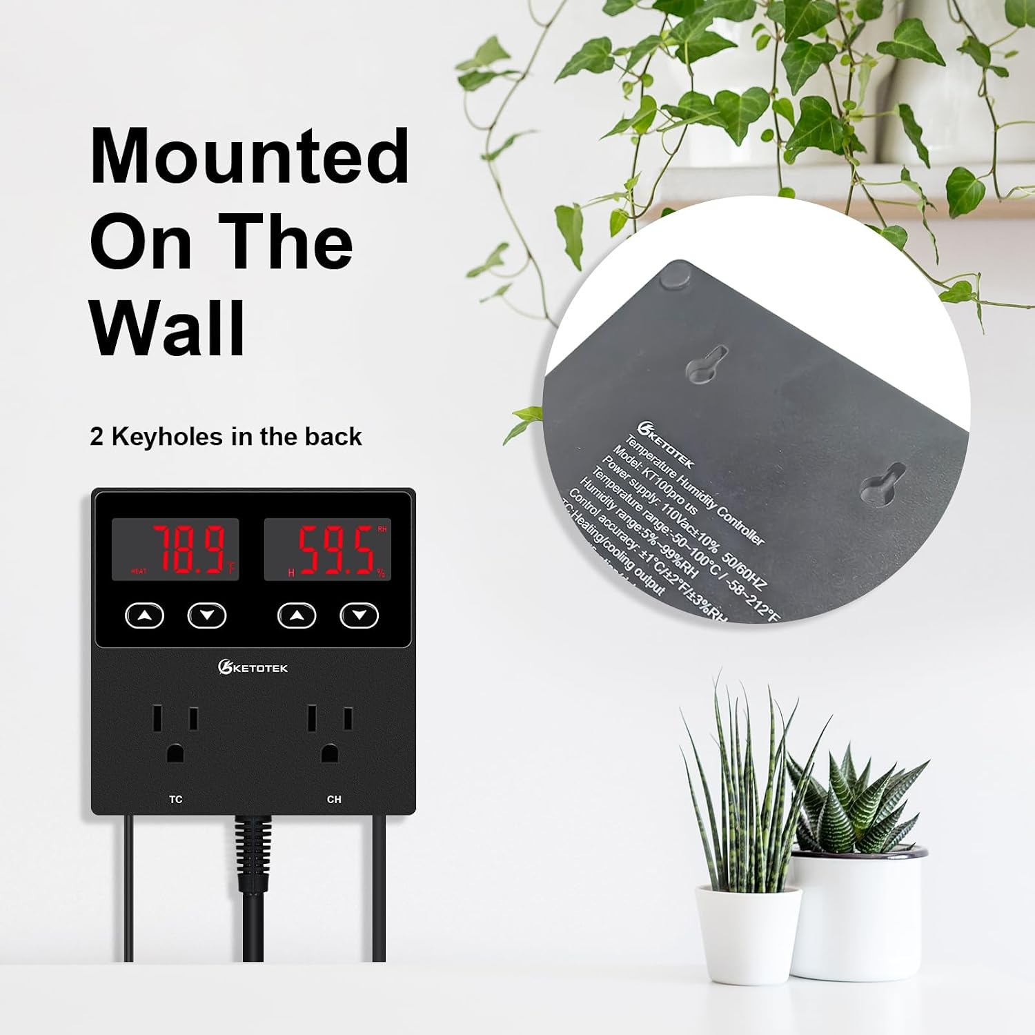 Digital Temperature and Humidity Controller Outlet, Reptile Thermostat Plug Dual Stage Pre-Wired for Mushroom
