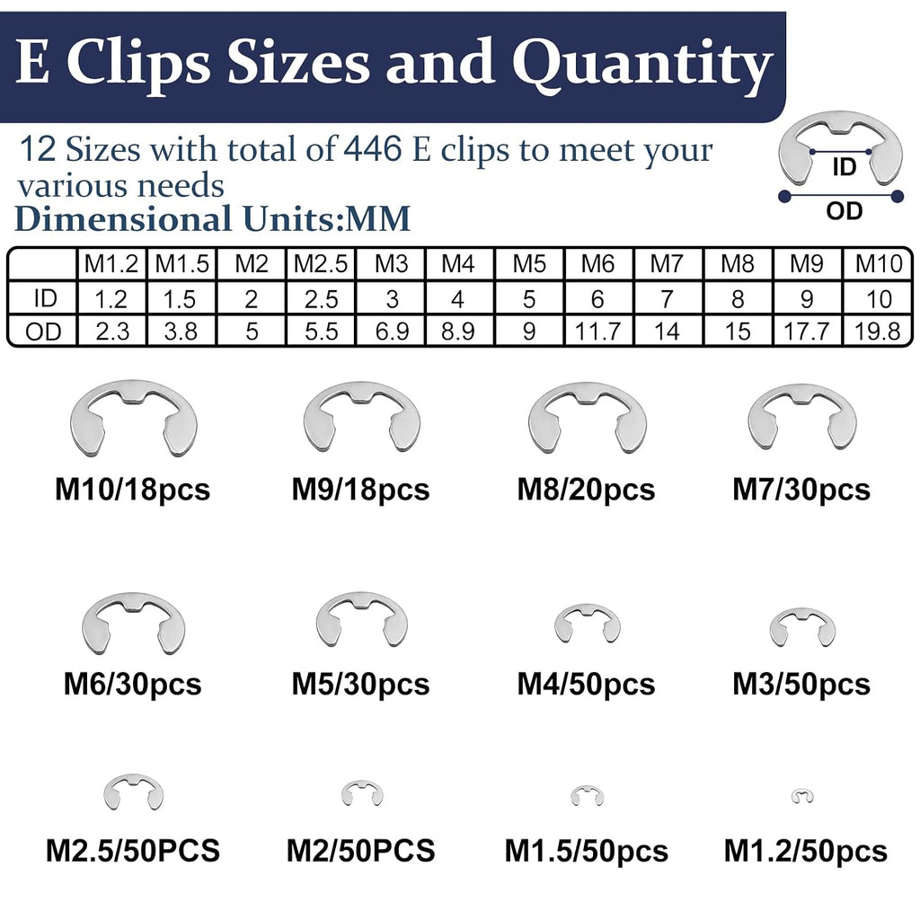 ZQZ 850Pcs C Clips and E Clips Assortment Kit, External Retaining Rings Set