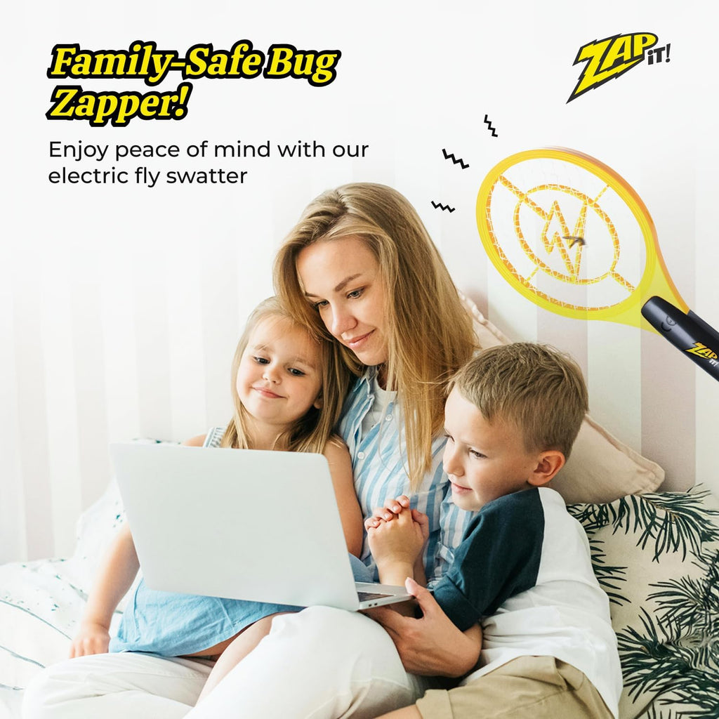 Battery Powered Fly Swatter Racket - 3,500-Volt Mosquito Zapper with 2 AA Batteries Included and LED Light -Medium