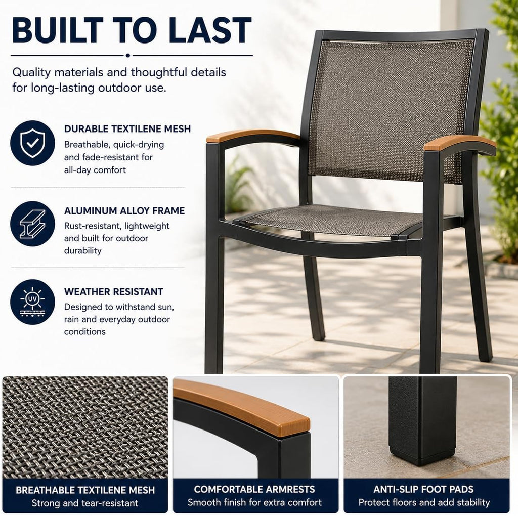 Aluminum Patio Dining Chairs Set of 4, Stackable Outdoor Armchairs