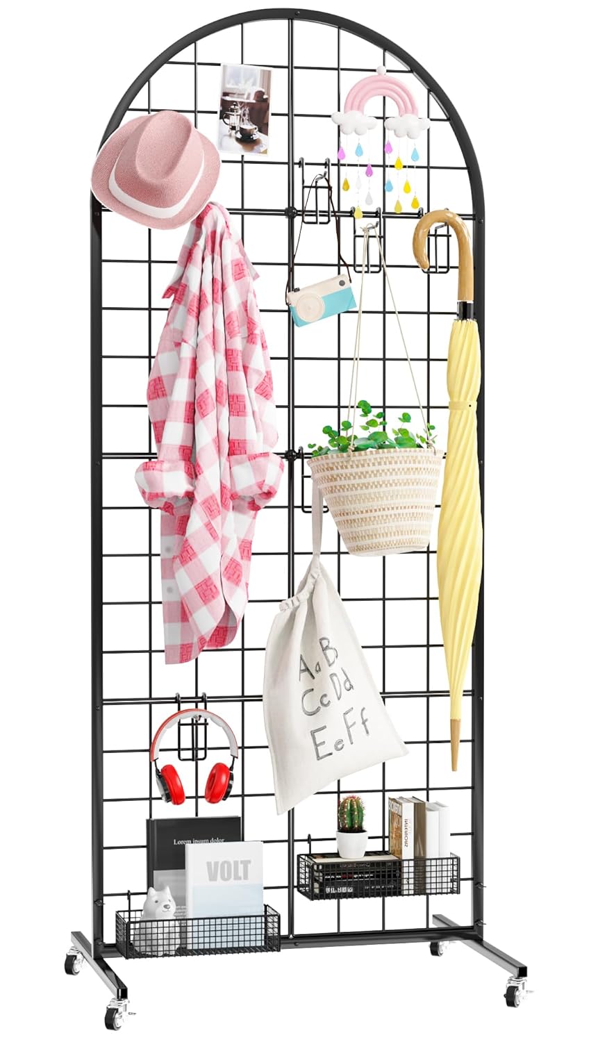 Aseem Metal Grid Wall Panels Display Stand Black Movable 2x5.2FT, 1PCS | Wire Wall Grid Panel with T-Base Gridwall