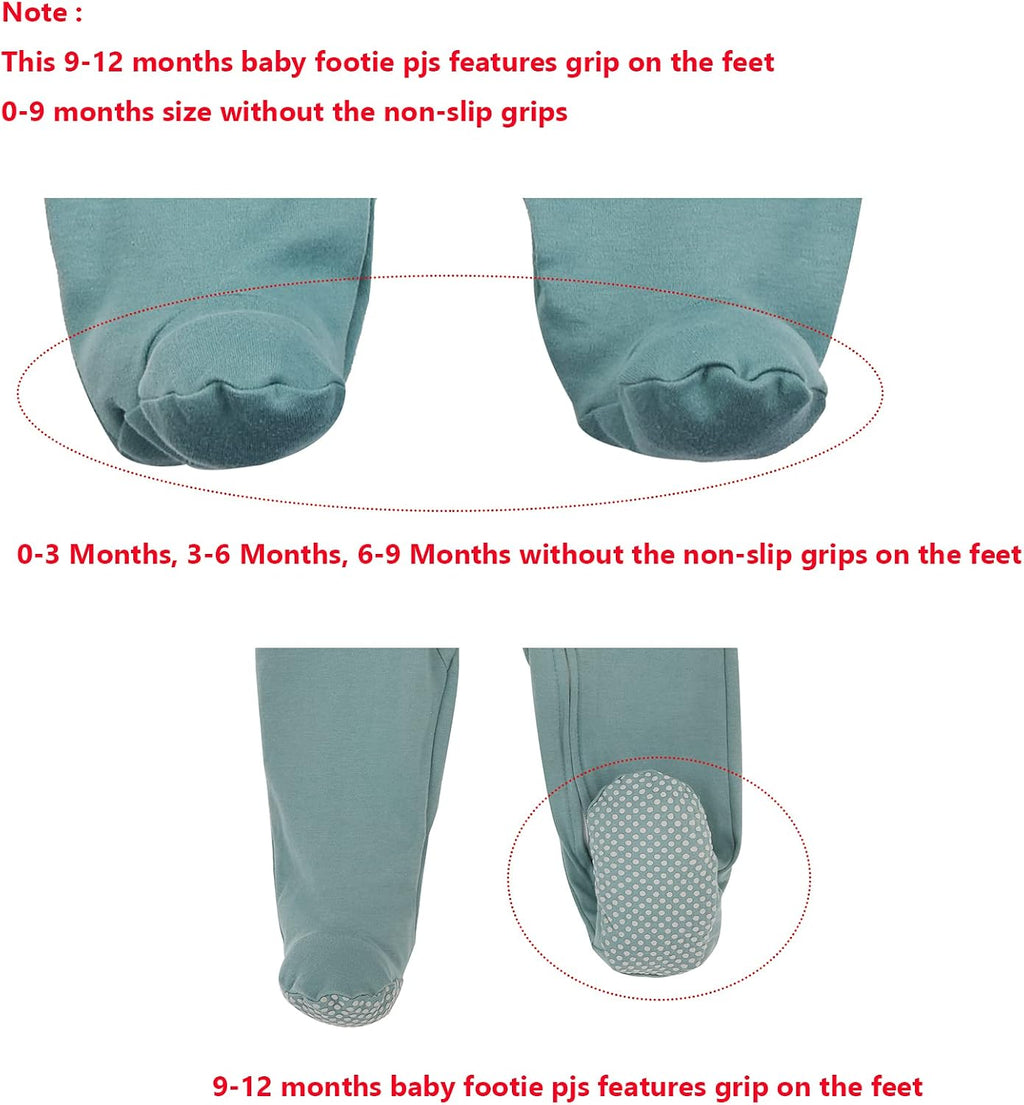Baby Footie Pajama with Mitten Cuffs, Double Zipper Infant Cotton clothes Sleeper Pjs, Footed Sleep Play