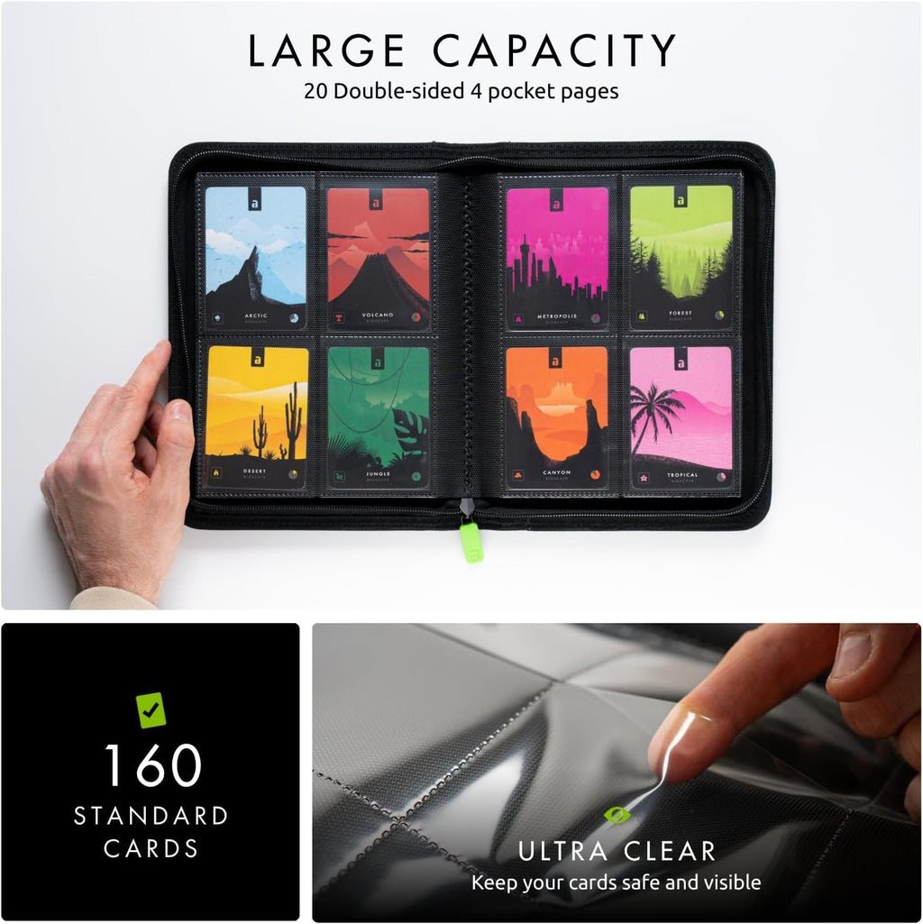 4 Pocket Zip Trading Card Binder 160 Cards Exo-Tec (Black) | Holds 160 standard-size TCG cards in 20 side-loading