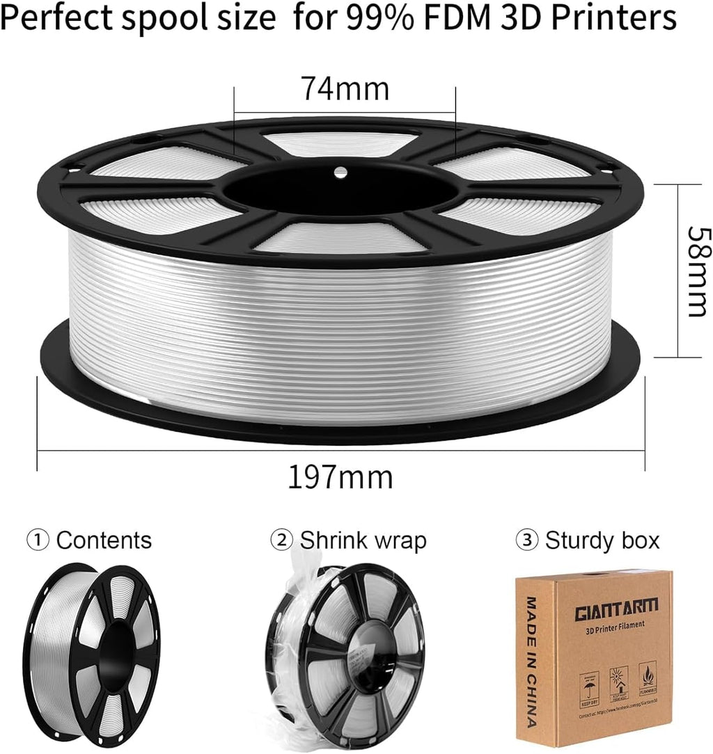 Clear PLA Filament, 1.75mm Transparent PLA 1kg Spool (2.2lbs), 3D Printer Filament with Vacuum Packaging