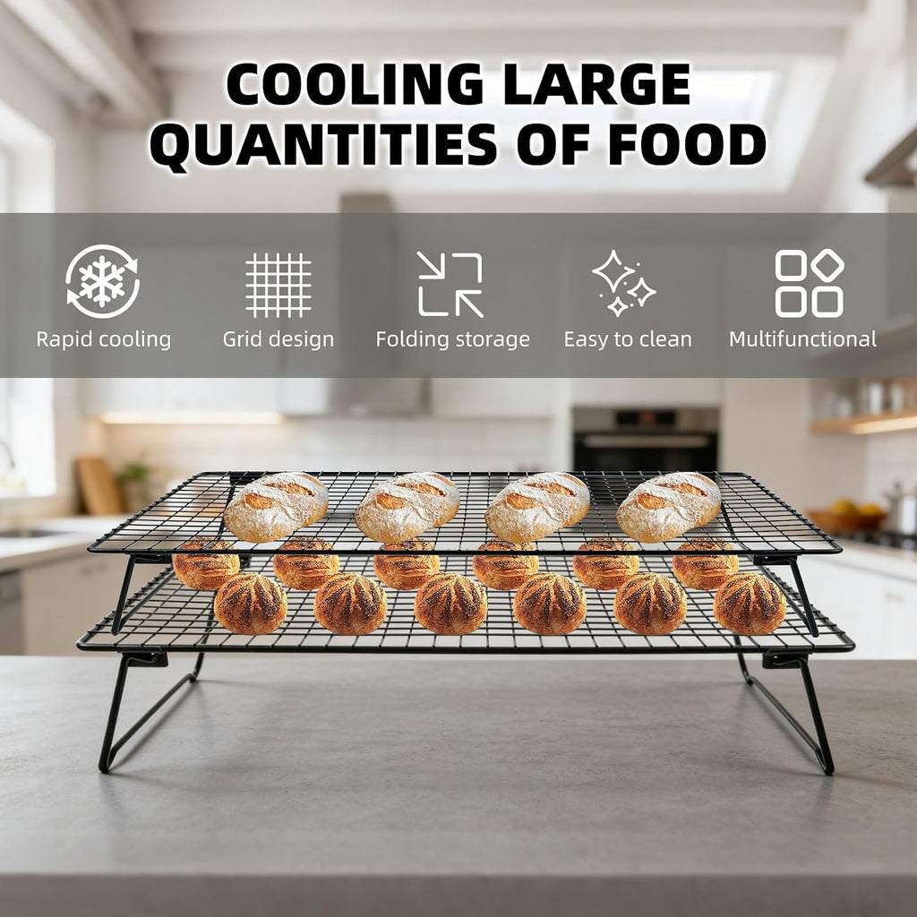 Sourdough Cooling Rack, Heavy Duty Cooling Rack for Sourdough, 17×11×3 Inch Elevated Design, Black，Gifts for Baking