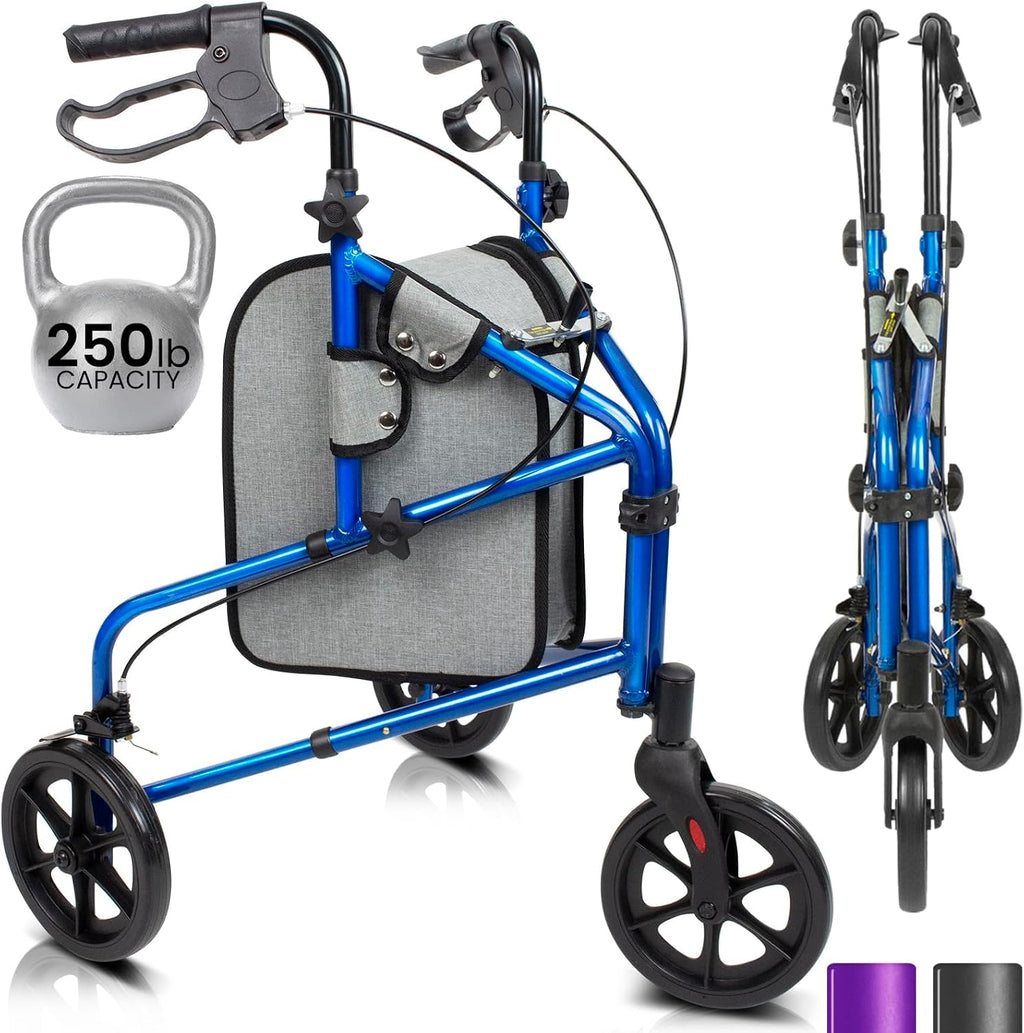 3 Wheel Walker - Three Wheeled Rollator for Seniors - Lightweight, Foldable, Narrow, Heavy Duty - for Elderly Men