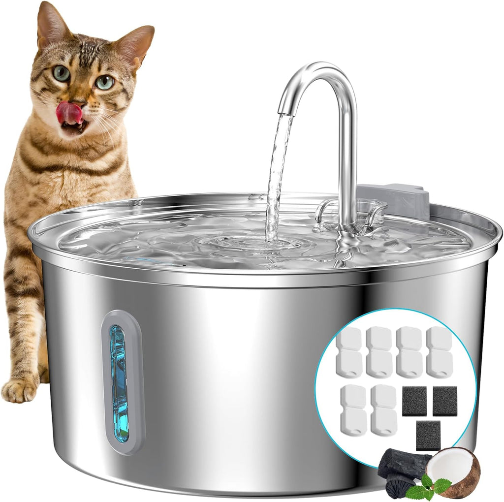 Cat Water Fountain Stainless Steel: 108oz/3.2L Cat Fountain for Drinking - Pet Water Fountain for Cats Inside
