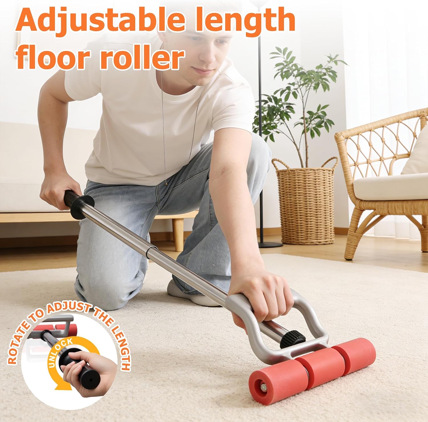 Rubber Roller 17-27 Inch Adjustable j Roller Pressure Tool Heavy Duty Floor Roller Save Effort Laminate Roller No