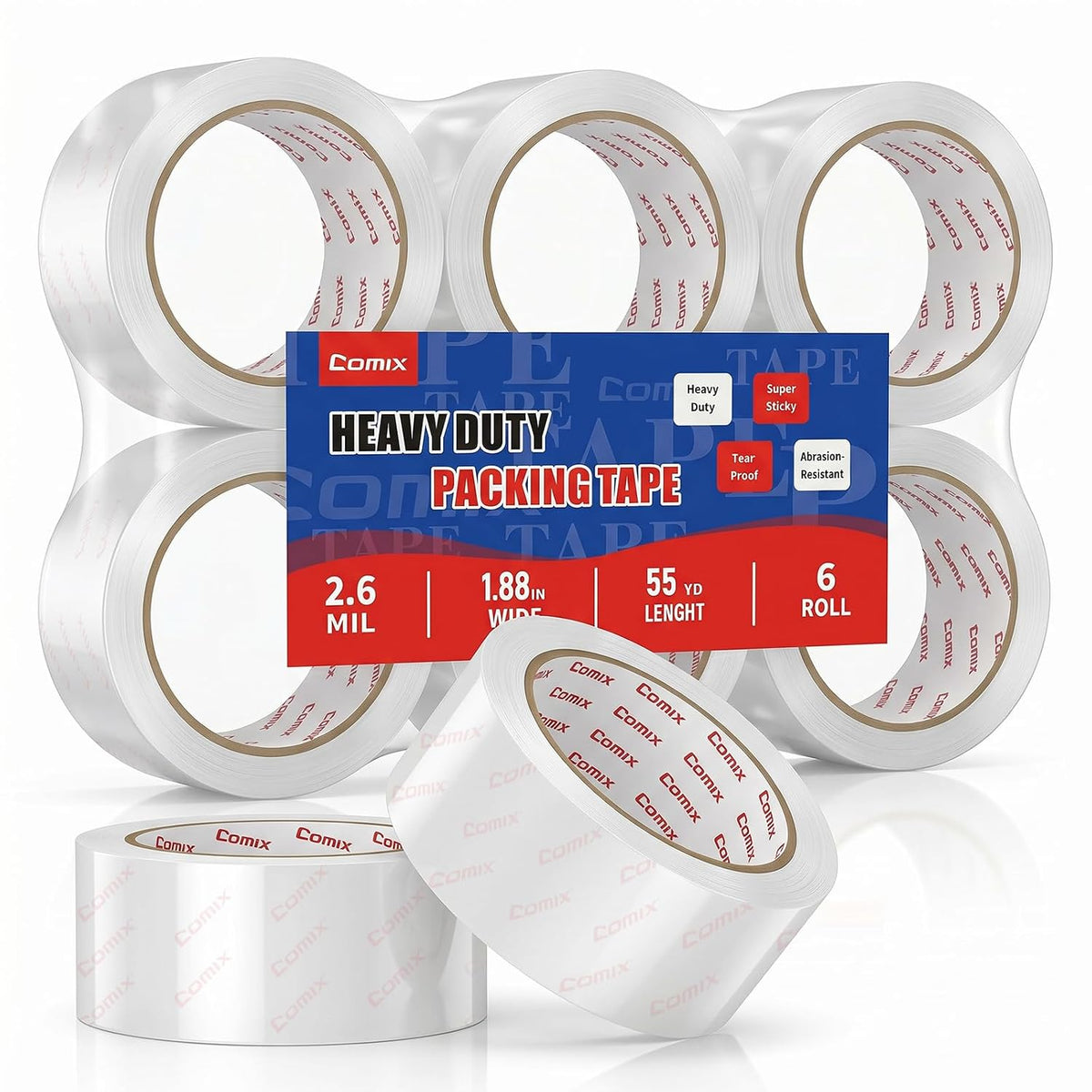 Clear Packing Tape Refills,Heavy Duty,6 Rolls,1.88" x 54.6 yd