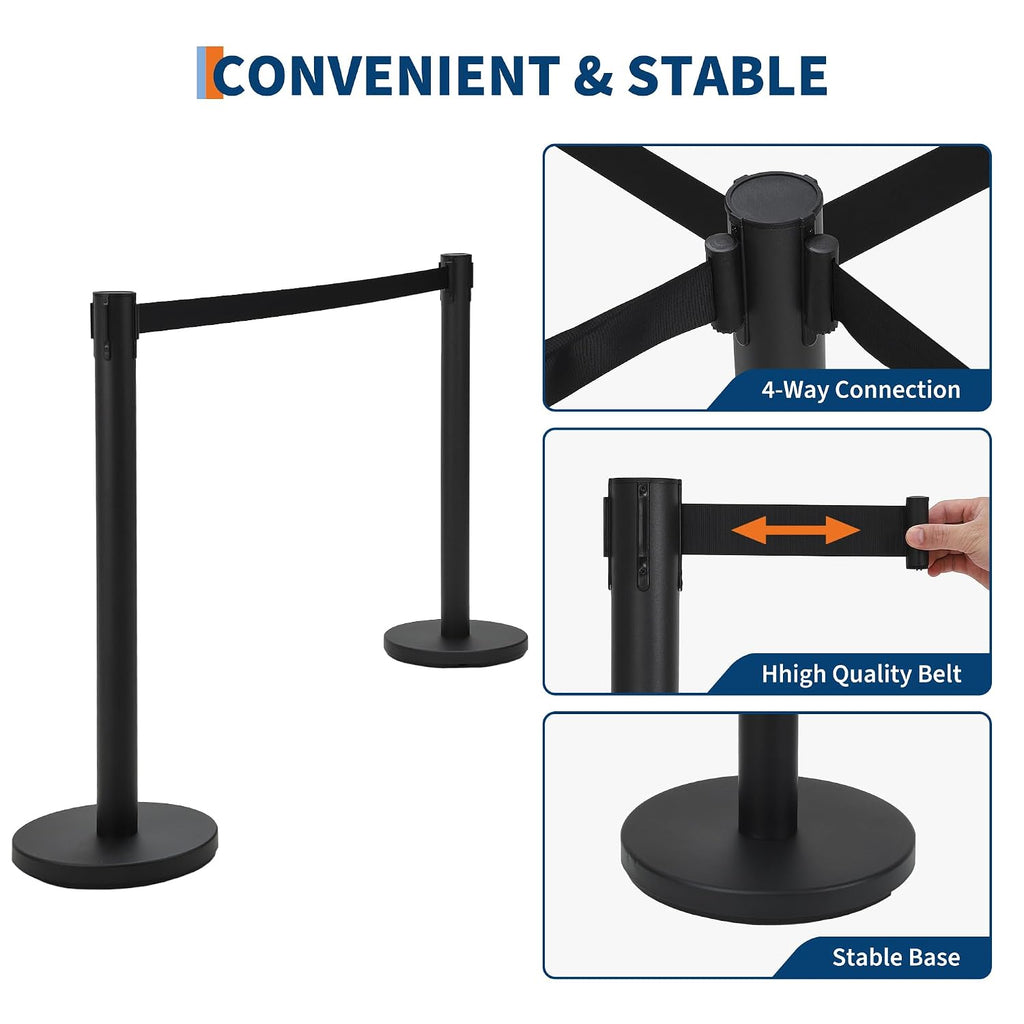 Crowd Control Stanchion Set, 2 Pack Black Stanchions