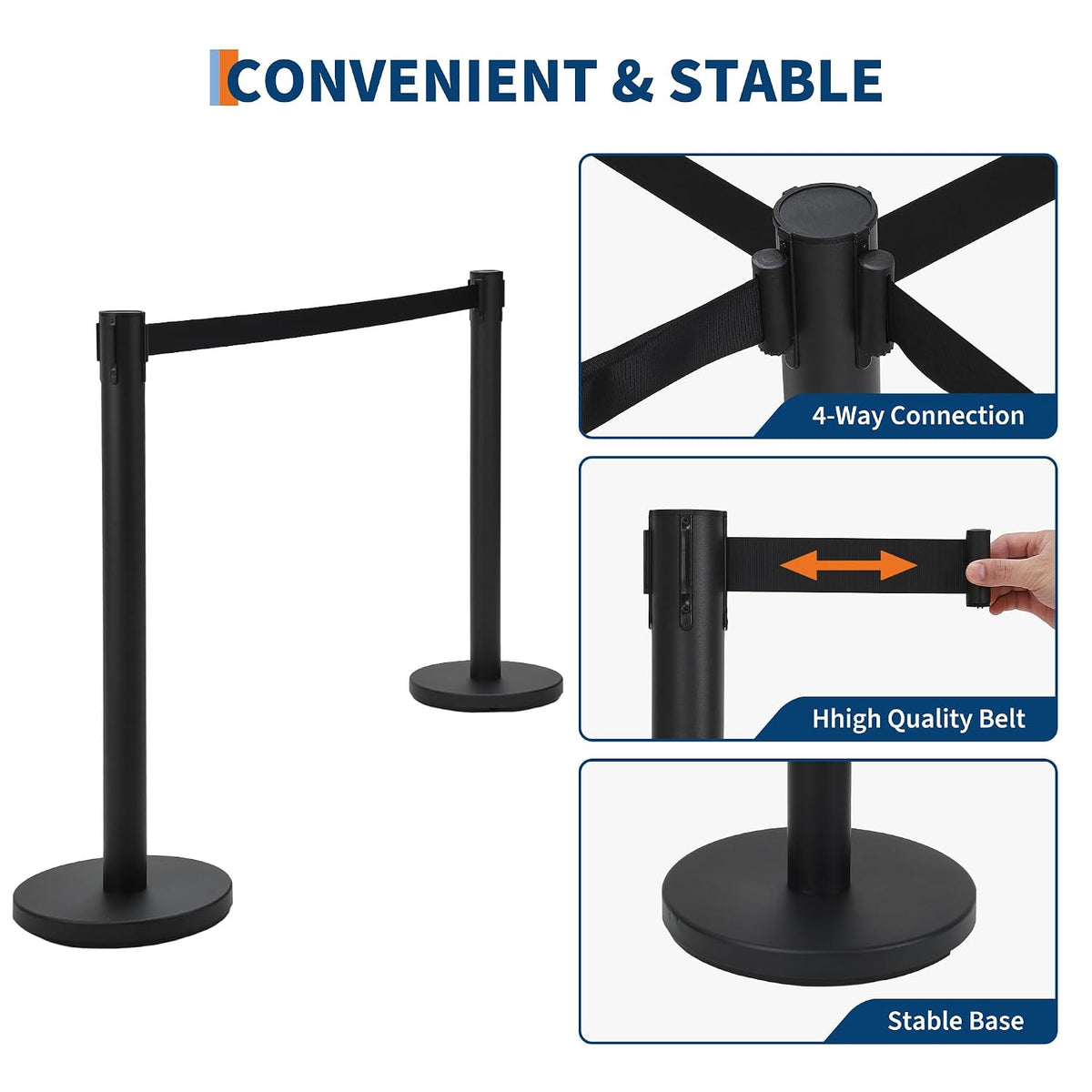 Crowd Control Stanchion Set, 2 Pack Black Stanchions