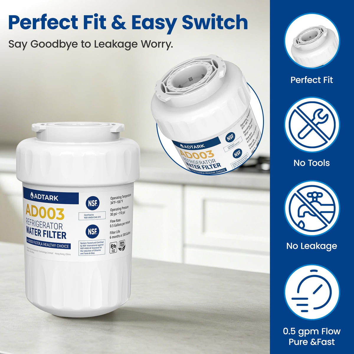 Replacement for MWF Water Filter Fit for GE SmartWater MWFP, MWFA,3pack