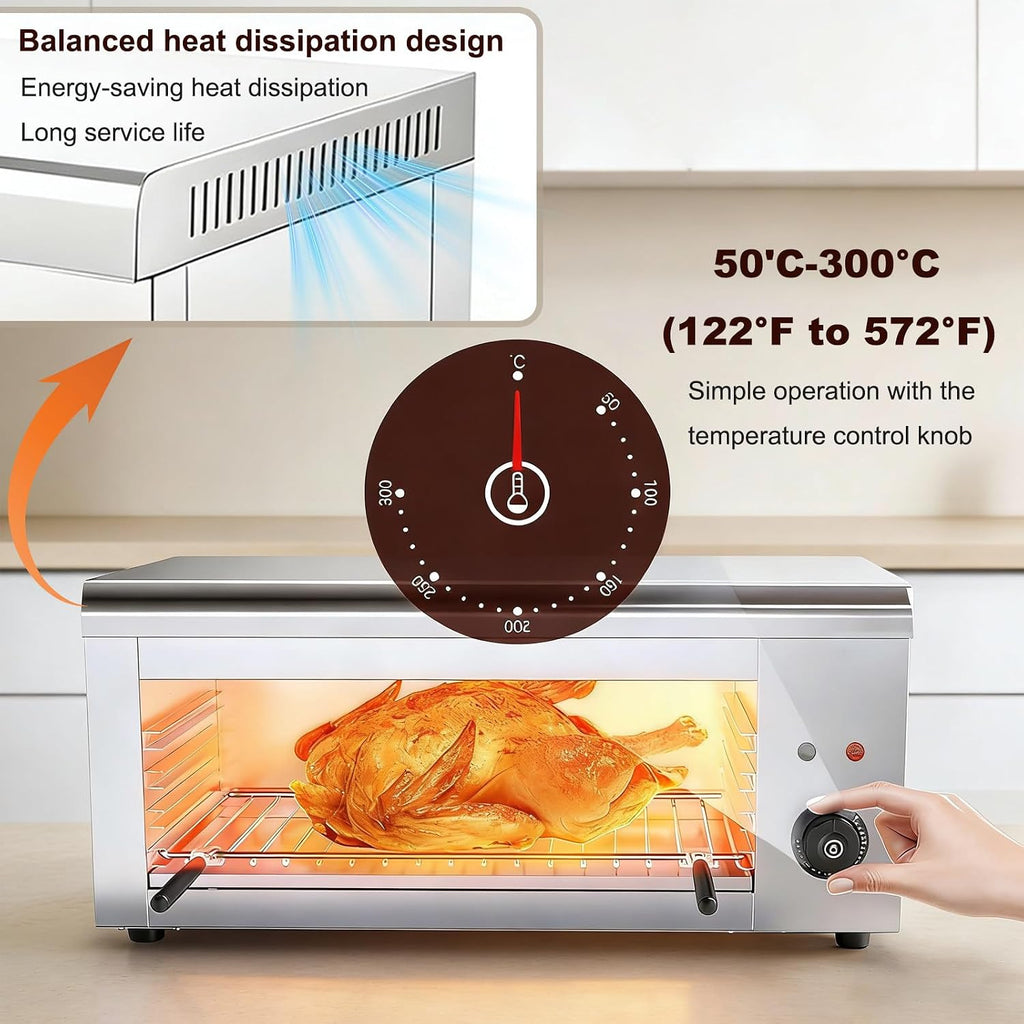 Commercial Salamander Broiler Countertop Grill, 2000W Electric Salamander Cheese Melter Stainless Steel Wall Mounted