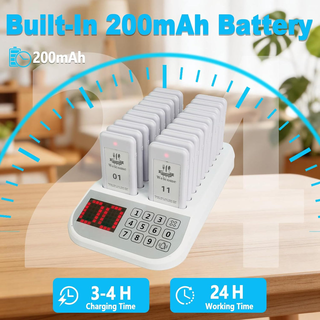 Restaurant Pager System,Social Distancing Buzzer 20 Pagers(White)