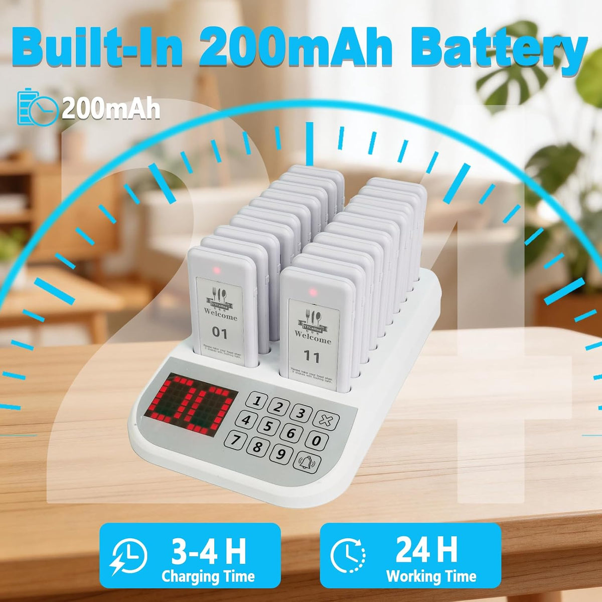 Restaurant Pager System,Social Distancing Buzzer 20 Pagers(White)