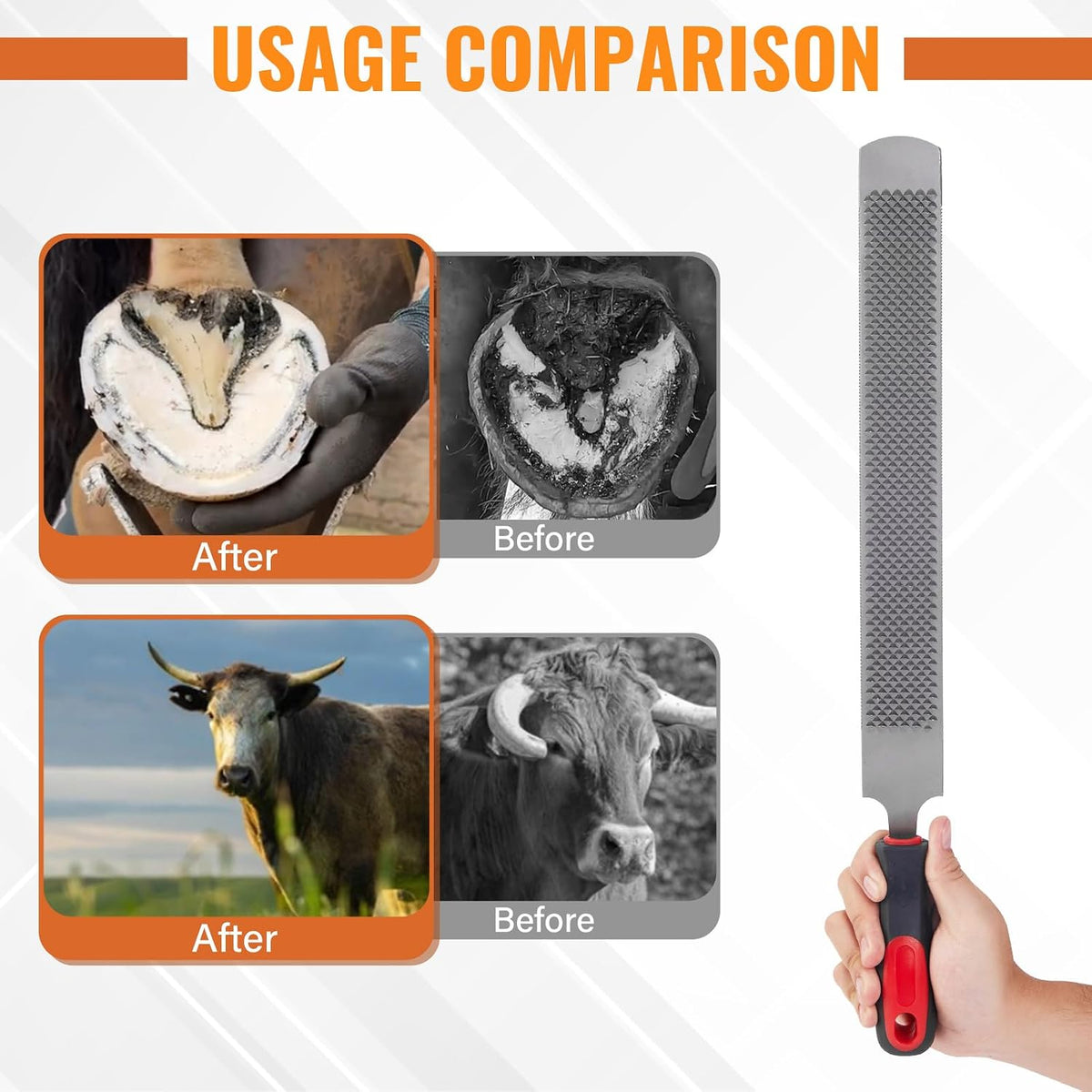 18Inch Professional Farrier Hoof Rasp - Heavy Duty Carbon Steel Hoof Trimmer for Horses, Cattle, Goats, Donkeys