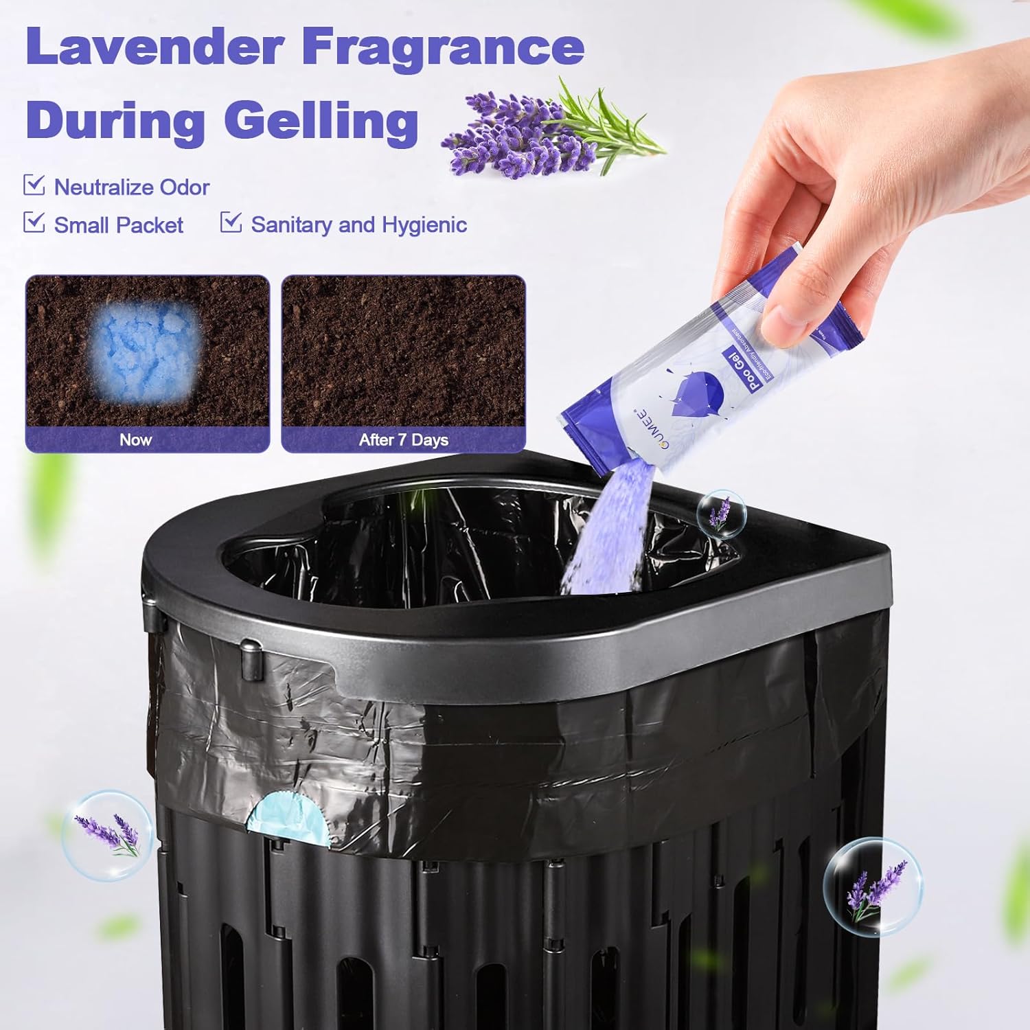 Lavender 30 Portable Toilet Bags with 30 Poo Gel Set, 8 Gallon | Camping Toilet Bags with Absorbent Gels Waste Bags