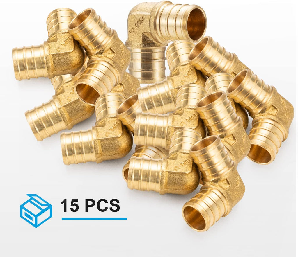 WMAXPFIT(15 Pack) 3/4 Inch PEX 90 Degree Elbow F1807, LF Brass crimp fitting for PEX-b pipe