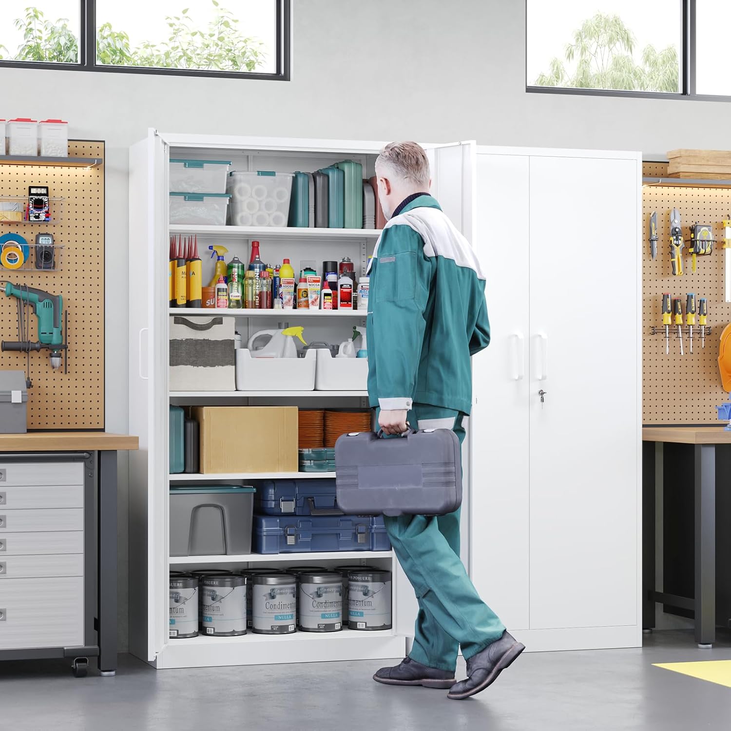 Metal Storage Cabinet with Lock Door Adjustable Shelf,72" Steel Lockers for Office, Home,School,Kitchen,Garage Tool